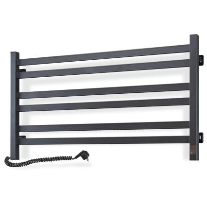 Kúpeľňový rebríkový radiátor AVANGARD s termostatom, 316W/230V, 50,6 cm, IP44, čierny, ľavostranné pripojenie, hranatý