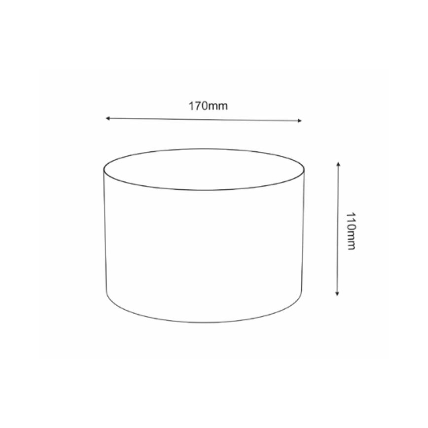 Valcový objekt s priemerom 170 mm a výškou 110 mm je znázornený na schéme s rozmermi.