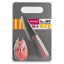 Lamart - Kuchynská súprava 3 ks - nôž, brúska a doska na krájanie
