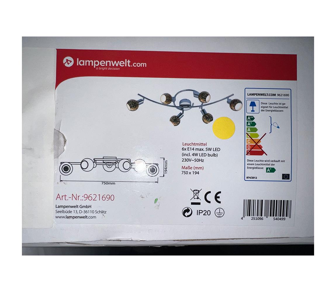 Lampenwelt Lampenwelt - LED Bodové svietidlo 6xE14/4W/230V