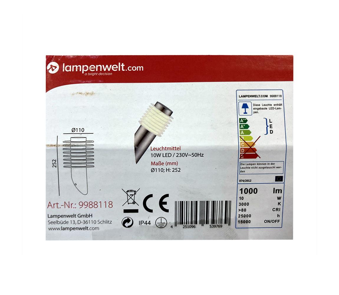 Lampenwelt Lampenwelt - LED Vonkajšia nástenná lampa LED/10W/230V IP44