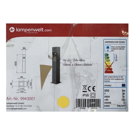 Lampenwelt - LED Vonkajšie stĺpikové svietidlo AMELIA LED/7W/230V IP55