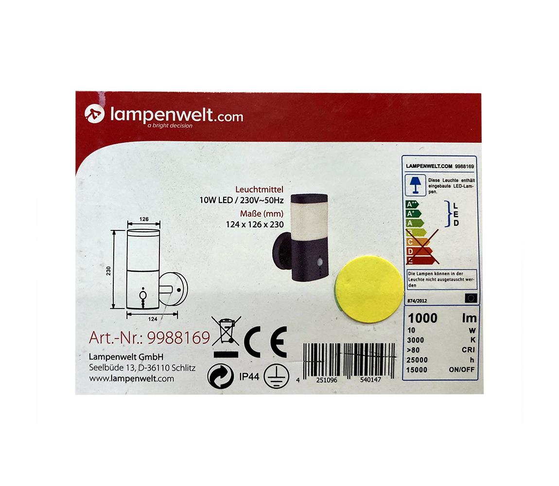 Lampenwelt Lampenwelt - LED Vonkajšie svietidlo so senzorom LED/10W/230V IP44