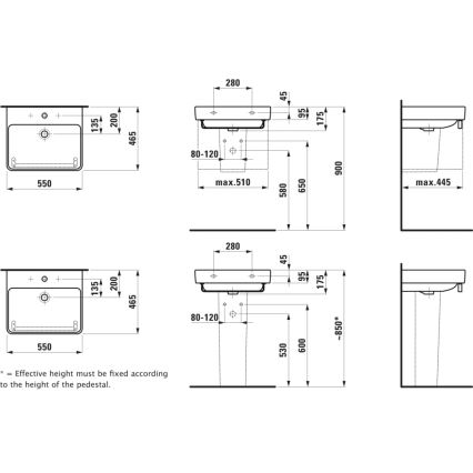 LAUFEN H8109620001041 - Umývadlo na dosku/závesné PRO 55x46,5 cm keramika/biela