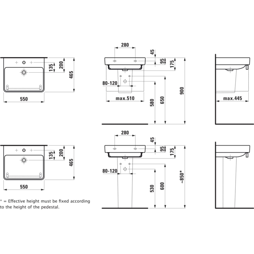 LAUFEN H8109620001041 - Umývadlo na dosku/závesné PRO 55x46,5 cm keramika/biela