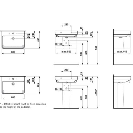 LAUFEN H8109630001091 - Umývadlo na dosku/závesné PRO 60x46,5 cm keramika/biela
