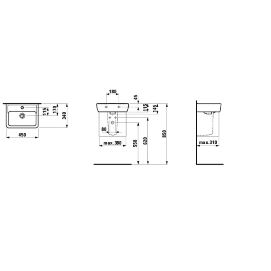 LAUFEN H8119510001041 - Umývadlo na dosku/závesné PRO 45x34 cm keramika/biela