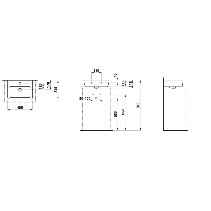 LAUFEN H8119520001041 - Umývadlo na dosku PRO 45x34 cm keramika/biela
