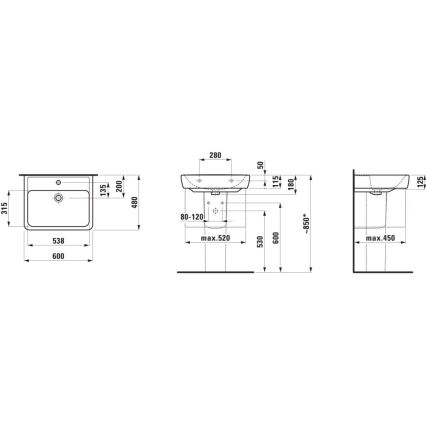 LAUFEN H8166120001311 - Rohové závesné umývadlo PRO 45x46 cm keramika/biela