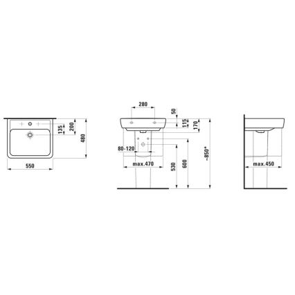 LAUFEN H8189510001041 - Umývadlo na dosku/závesné PRO 55x48 cm keramika/biela