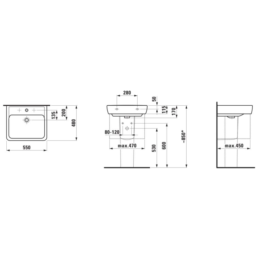 LAUFEN H8189510001041 - Umývadlo na dosku/závesné PRO 55x48 cm keramika/biela