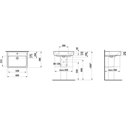 LAUFEN H8189520001041 - Umývadlo na dosku/závesné PRO 60x48 cm keramika/biela