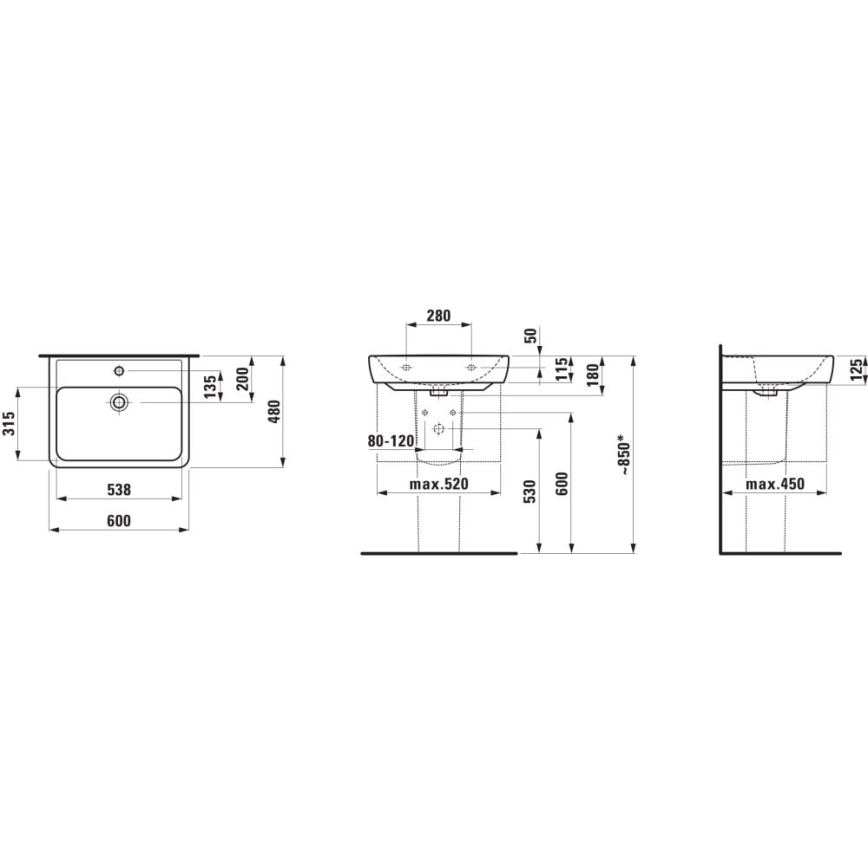 LAUFEN H8189520001041 - Umývadlo na dosku/závesné PRO 60x48 cm keramika/biela