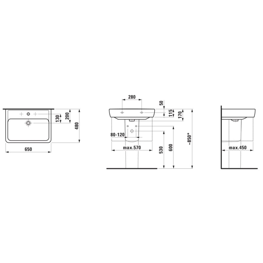 LAUFEN H8189530001041 - Umývadlo na dosku/závesné PRO 65x48 cm keramika/biela