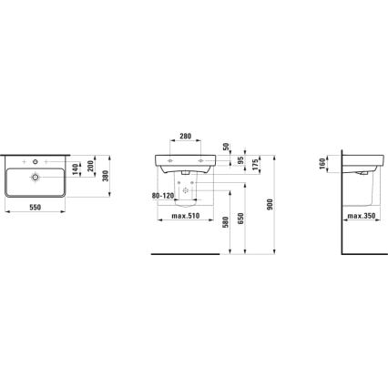 LAUFEN H8189580001041 - Umývadlo na dosku/závesné PRO 55x38 cm keramika/biela