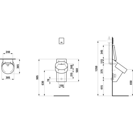 LAUFEN H8402810200001 - Pisoár s otvormi pre poklop VAL, zadný prívod, zadný odpad, keramika/lesklá čierna