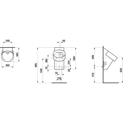 LAUFEN H8402867160001 - Pisoár so senzorom VAL 230V, zadný prívod, zadný odtok, keramika/matná čierna