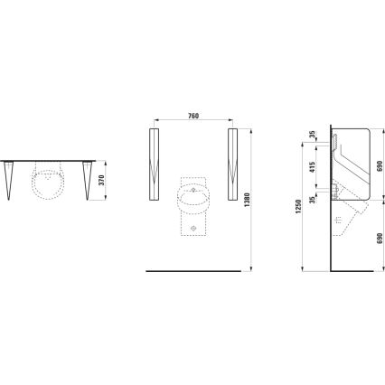 LAUFEN H8472800200001 - Pisoárová deliaca stena VAL 69x37 cm keramika/lesklá čierna