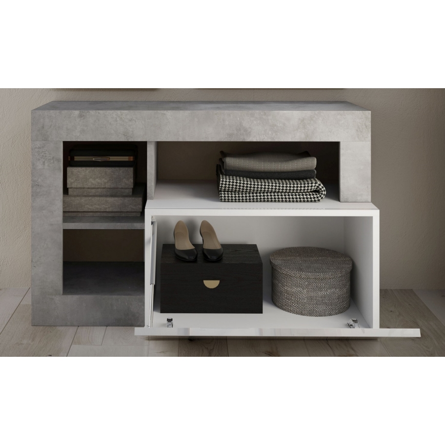 Lavica LENOR biela/šedá betón