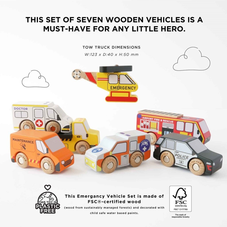 Le Toy Van - Set záchranných autíčok s vrtuľníkom
