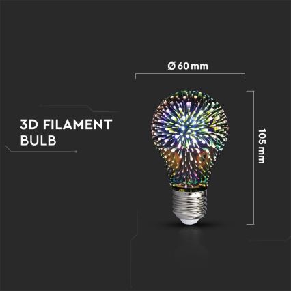 LED 3D Dekoračná žiarovka FILAMENT A60 E27/3W/230V 3000K