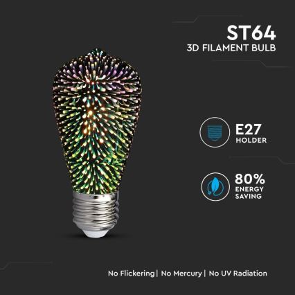 LED 3D Dekoračná žiarovka FILAMENT ST64 E27/3W/230V 3000K