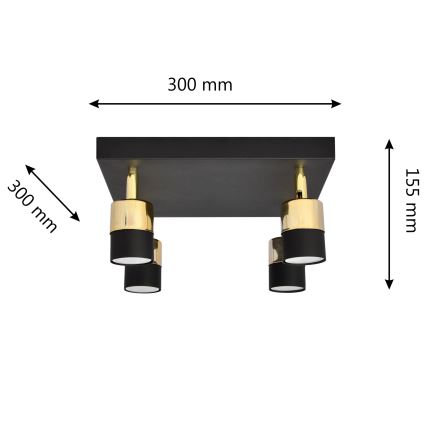 LED Bodové svietidlo TUBSSON 4xGU10/4,8W/230V čierna/zlatá