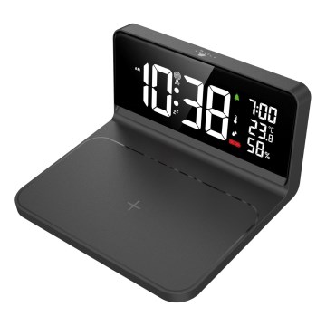 LED Budík s LCD displejom a bezdrôtovým nabíjaním Qi LED/10W/230V