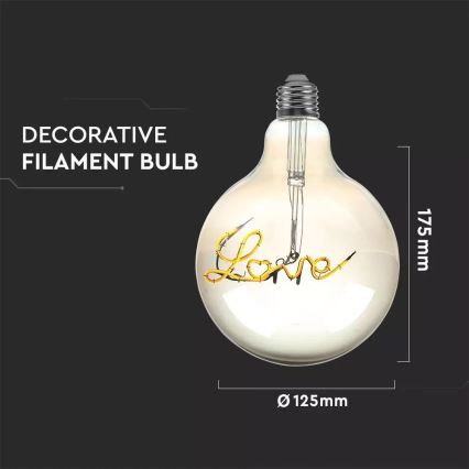 LED Dekoračná žiarovka FILAMENT G125 E27/5W/230V 2200K