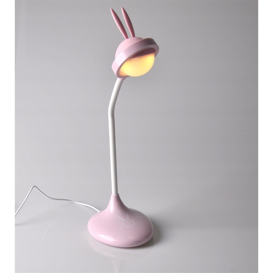 LED Detská dotyková lampička RABBIT LED/0,4W/5V 3000/6500K ružová + USB