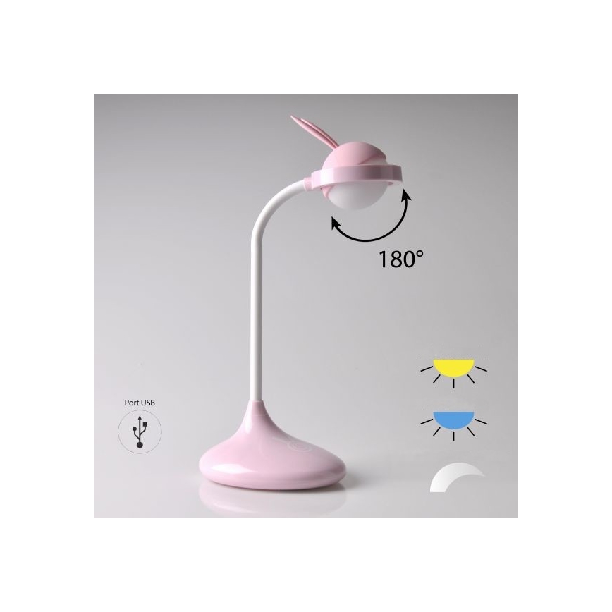 LED Detská dotyková lampička RABBIT LED/0,4W/5V 3000/6500K ružová + USB