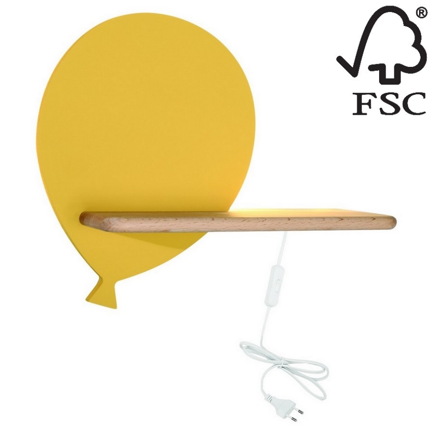 LED Detské nástenné svietidlo s poličkou BALLOON LED/4W/230V žltá/drevo,