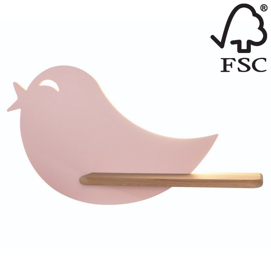LED Detské nástenné svietidlo s poličkou BIRD LED/5W/230V ružová/drevo,