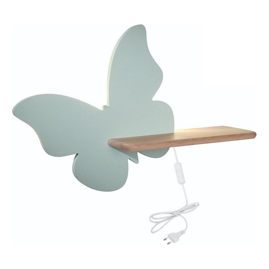 LED Detské nástenné svietidlo s poličkou BUTTERFLY LED/5W/230V zelená/drevo