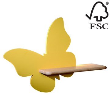 LED Detské nástenné svietidlo s poličkou BUTTERFLY LED/5W/230V žltá/drevo, FSC certifikované