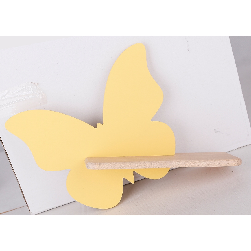 LED Detské nástenné svietidlo s poličkou BUTTERFLY LED/5W/230V žltá/drevo, FSC certifikované