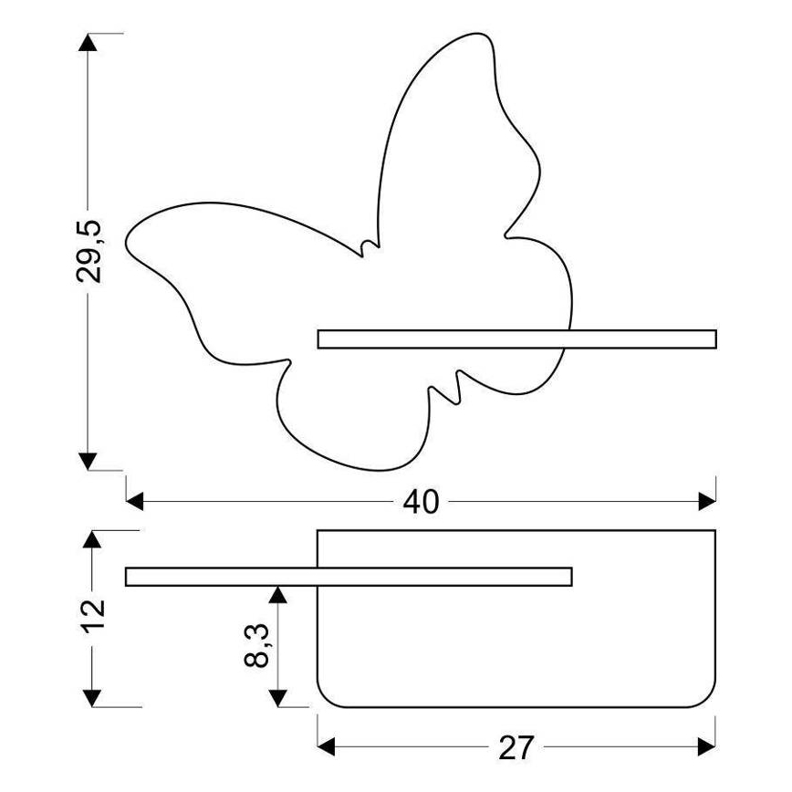 LED Detské nástenné svietidlo s poličkou BUTTERFLY LED/5W/230V žltá/drevo, FSC certifikované