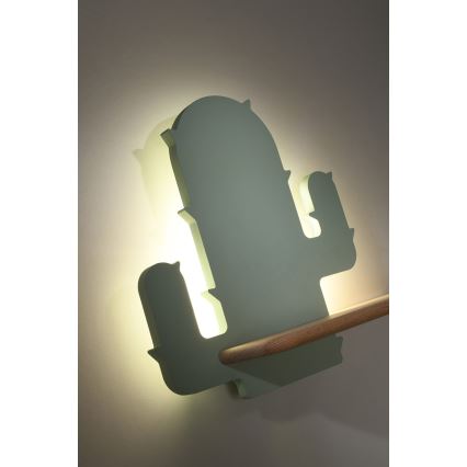 LED Detské nástenné svietidlo s poličkou CACTUS LED/4W/230V zelená/drevo