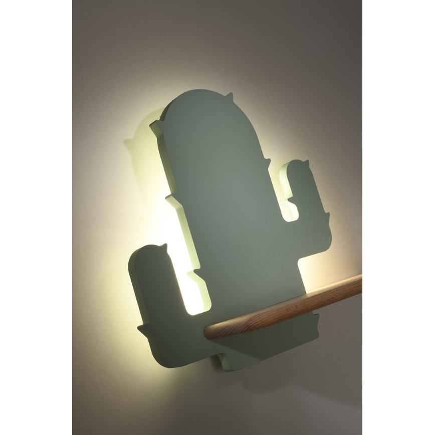 LED Detské nástenné svietidlo s poličkou CACTUS LED/4W/230V zelená/drevo
