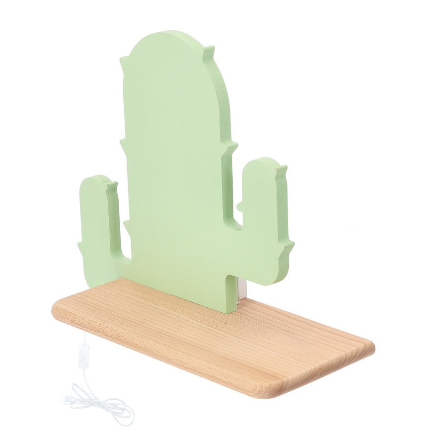 LED Detské nástenné svietidlo s poličkou CACTUS LED/4W/230V zelená/drevo