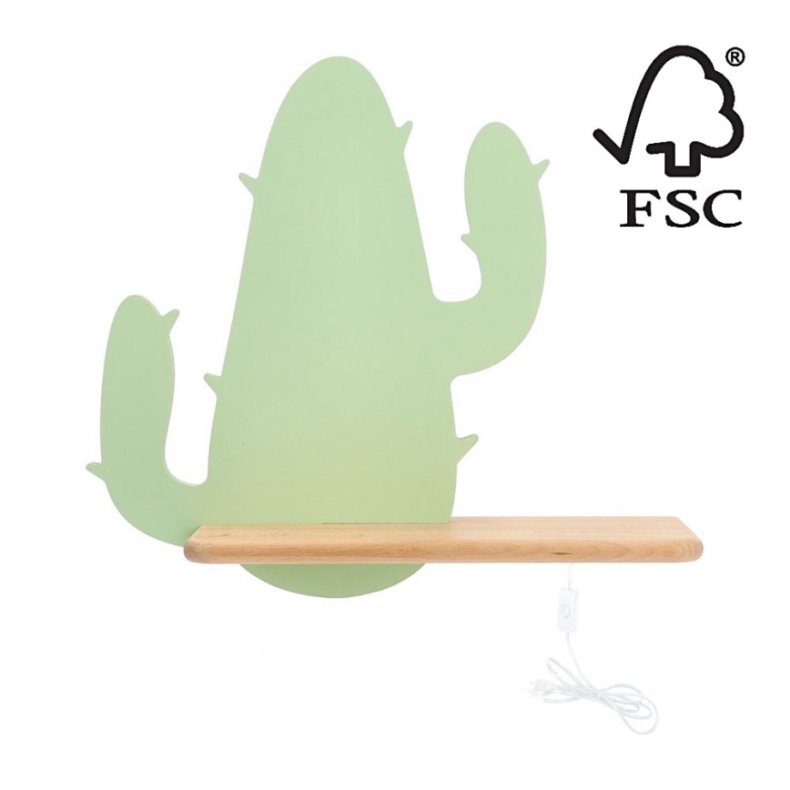 LED Detské nástenné svietidlo s poličkou CACTUS LED/4W/230V zelená/drevo