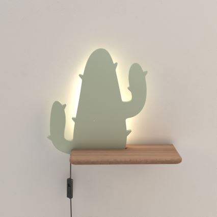 LED Detské nástenné svietidlo s poličkou CACTUS LED/4W/230V zelená/drevo