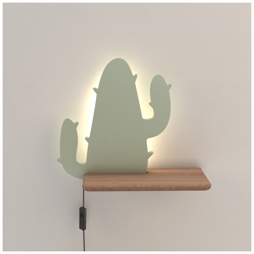 LED Detské nástenné svietidlo s poličkou CACTUS LED/4W/230V zelená/drevo