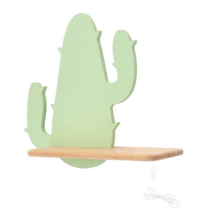 LED Detské nástenné svietidlo s poličkou CACTUS LED/4W/230V zelená/drevo