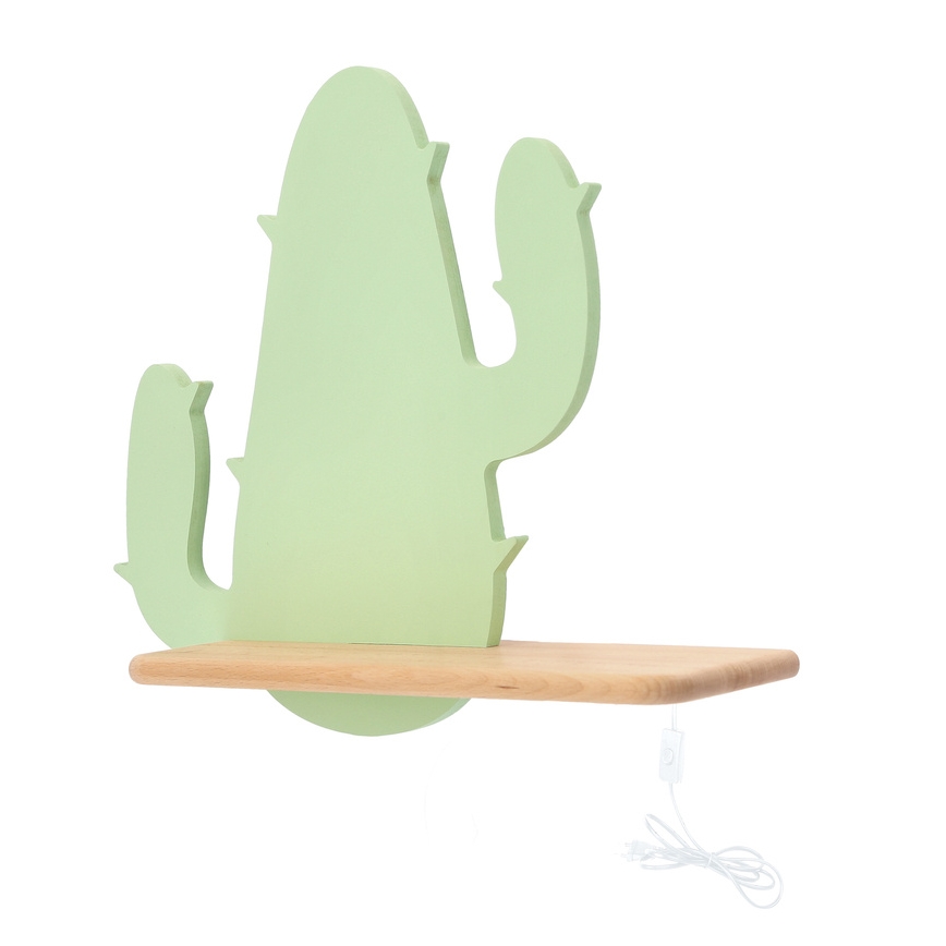 LED Detské nástenné svietidlo s poličkou CACTUS LED/4W/230V zelená/drevo