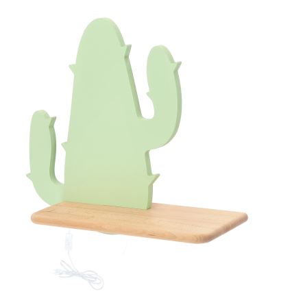 LED Detské nástenné svietidlo s poličkou CACTUS LED/4W/230V zelená/drevo