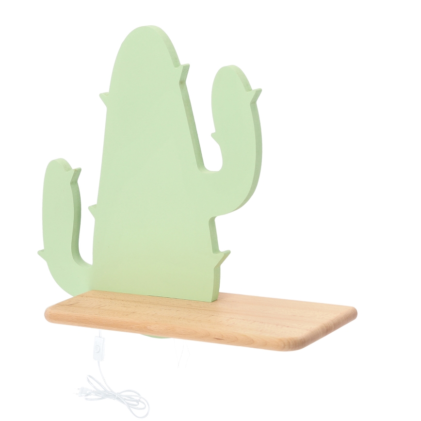 LED Detské nástenné svietidlo s poličkou CACTUS LED/4W/230V zelená/drevo