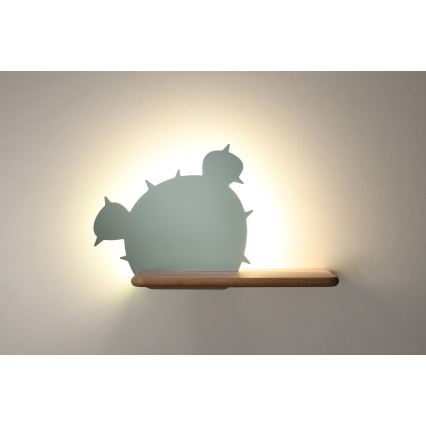 LED Detské nástenné svietidlo s poličkou CACTUS LED/4W/230V zelená/drevo