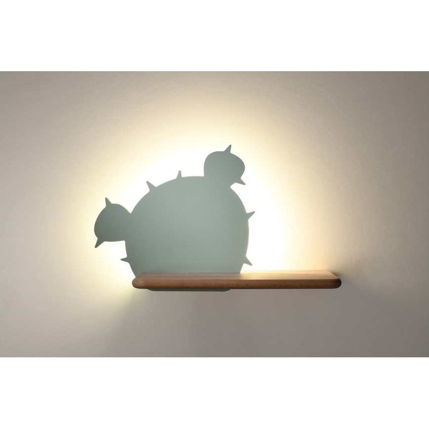 LED Detské nástenné svietidlo s poličkou CACTUS LED/4W/230V zelená/drevo
