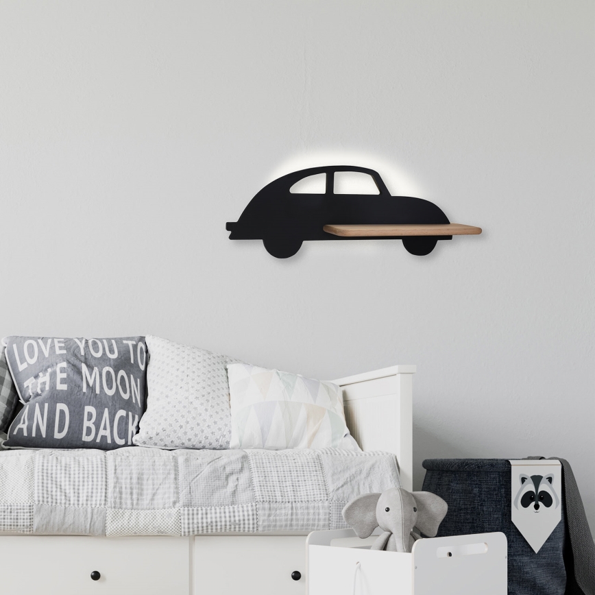 LED Detské nástenné svietidlo s poličkou CAR LED/5W/230V čierna/drevo
